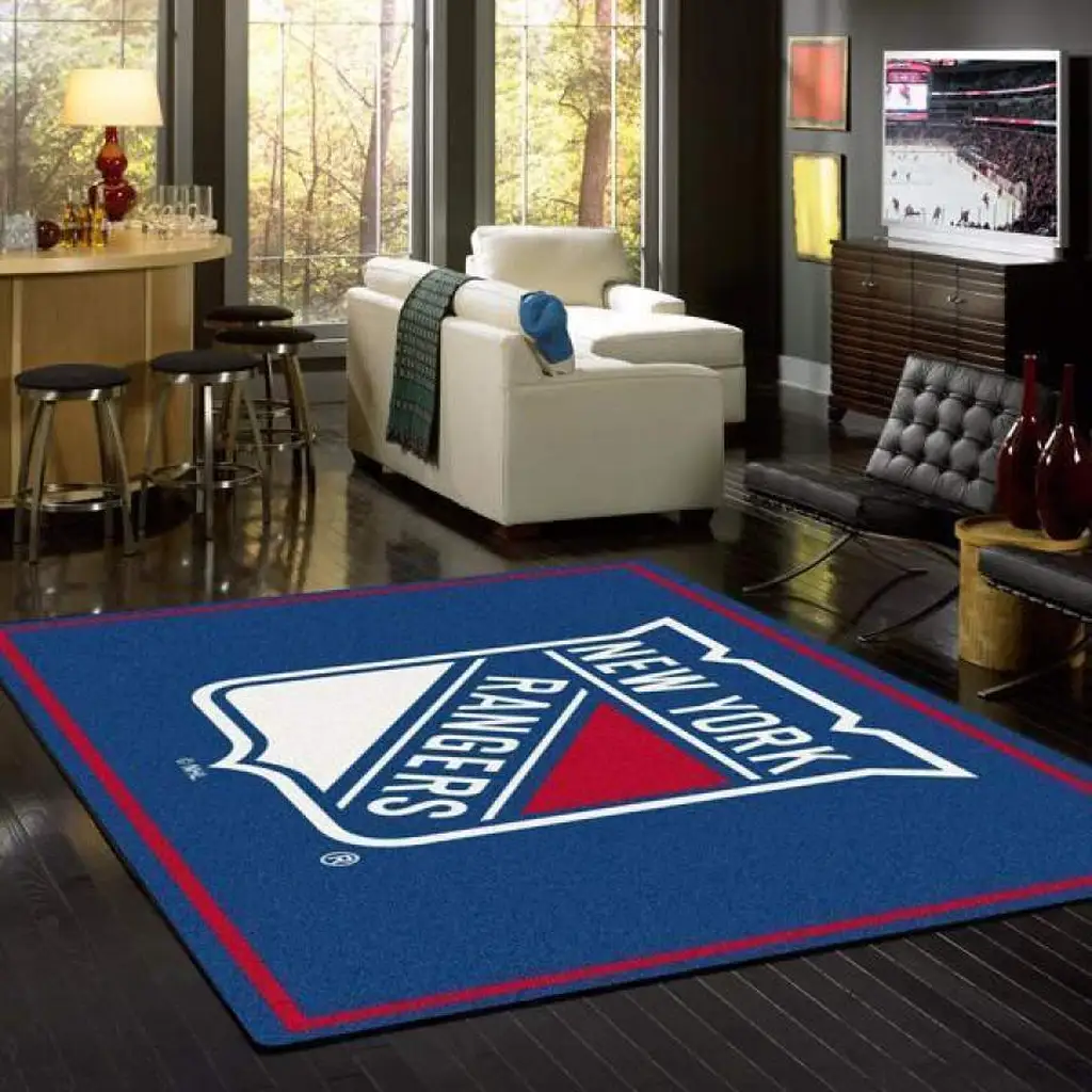New York Rangers Rug - Area for Living Room Game Room Blue and White