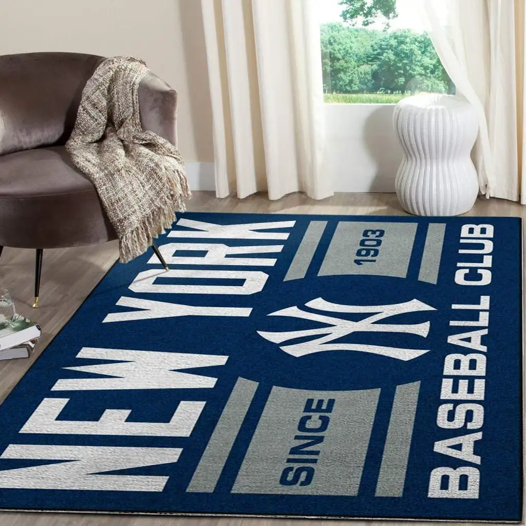 New York Rug - Baseball Club Area Perfect for Fans Blue and White