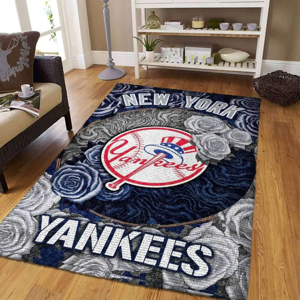 New York Yankees Rug - Area Decorative Home Floor Mat Blue and White