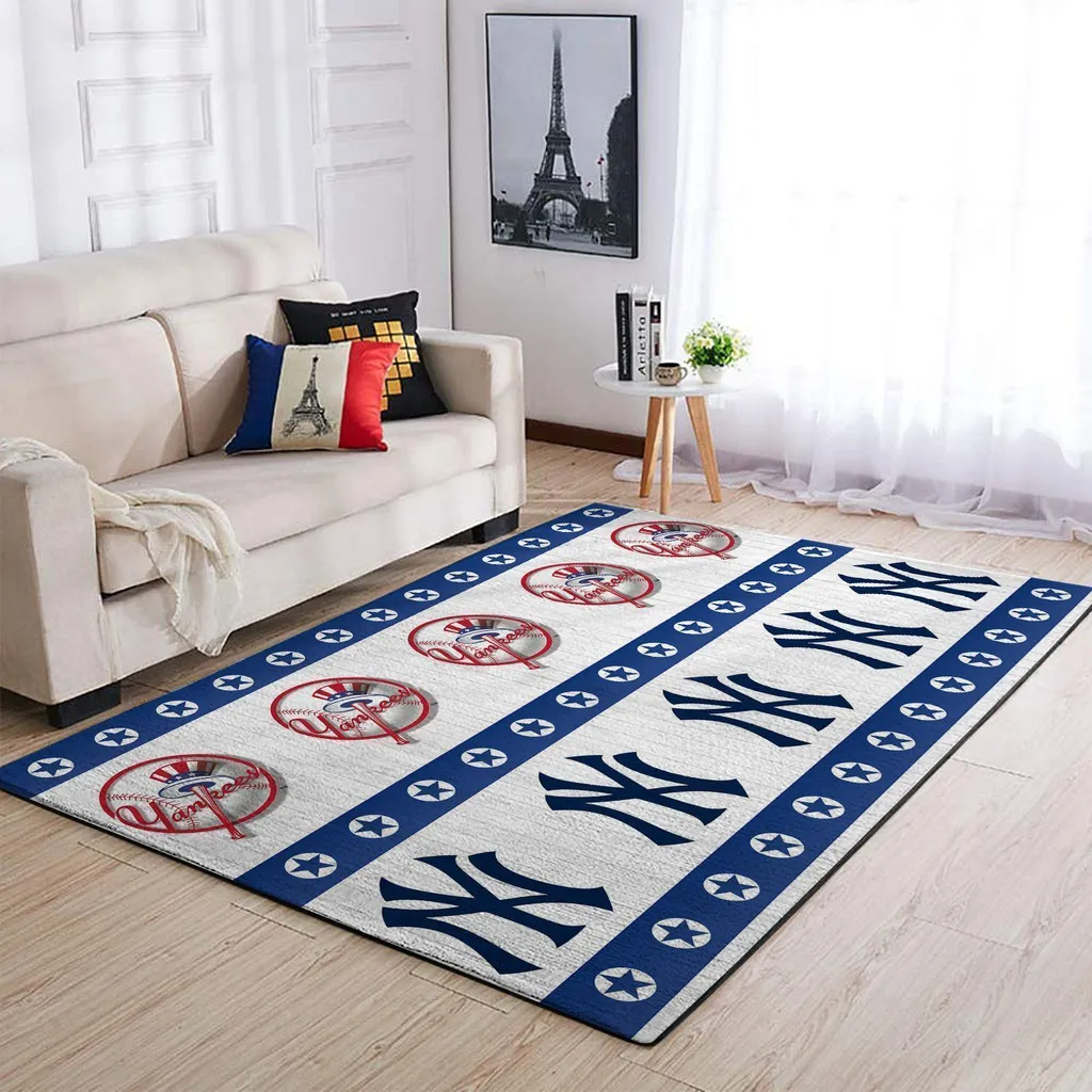 New York Yankees Rug - Area for Living Room Decor Blue and White
