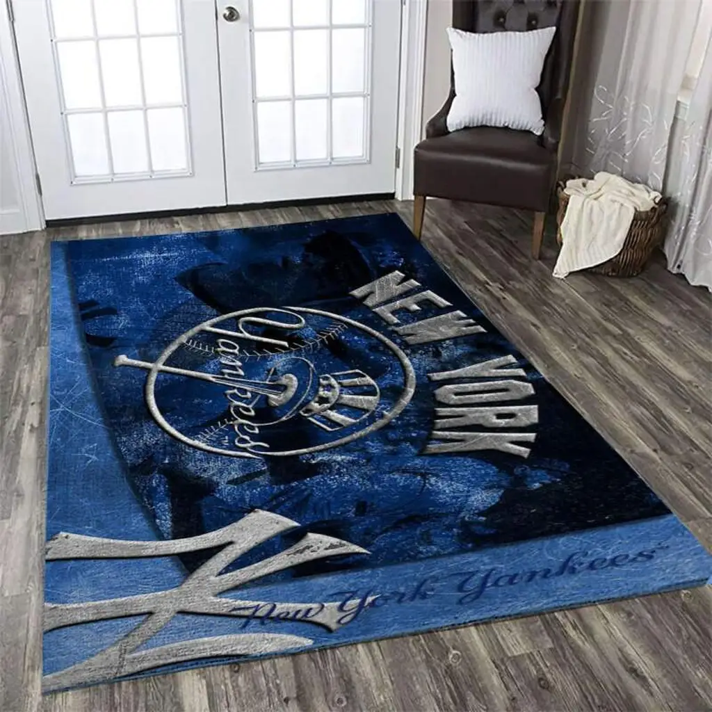 New York Yankees Rug - Area Sports Fans Room Decor Blue and Gray