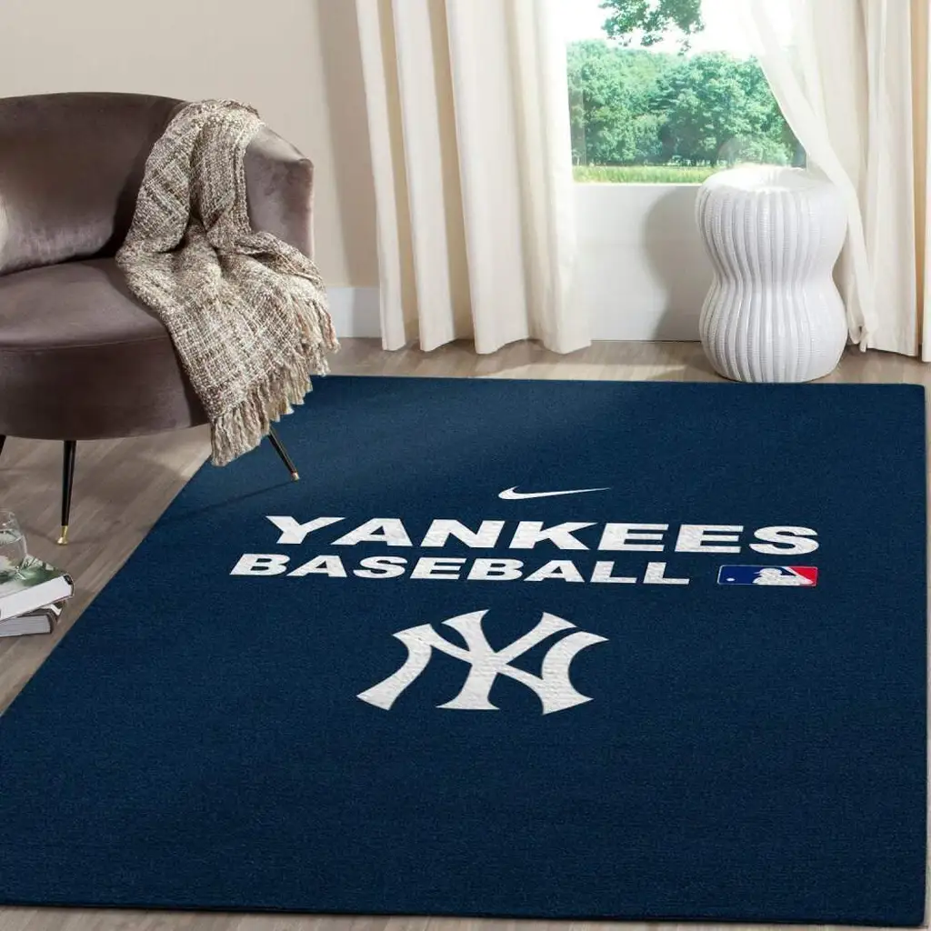 New York Yankees Rug - Baseball Area Perfect for Home Blue and White
