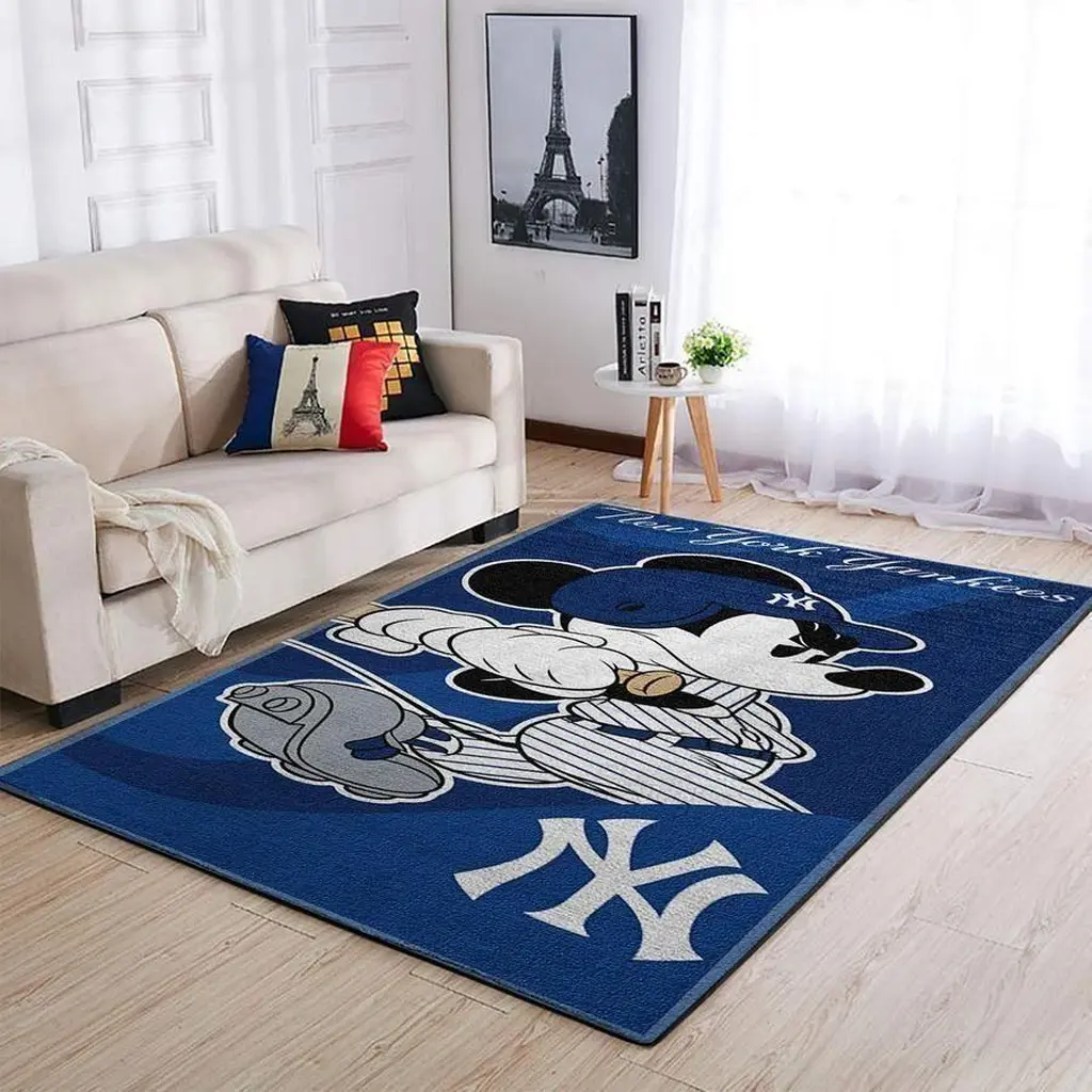 New York Yankees Rug - Baseball for Kids Bedroom Blue and White
