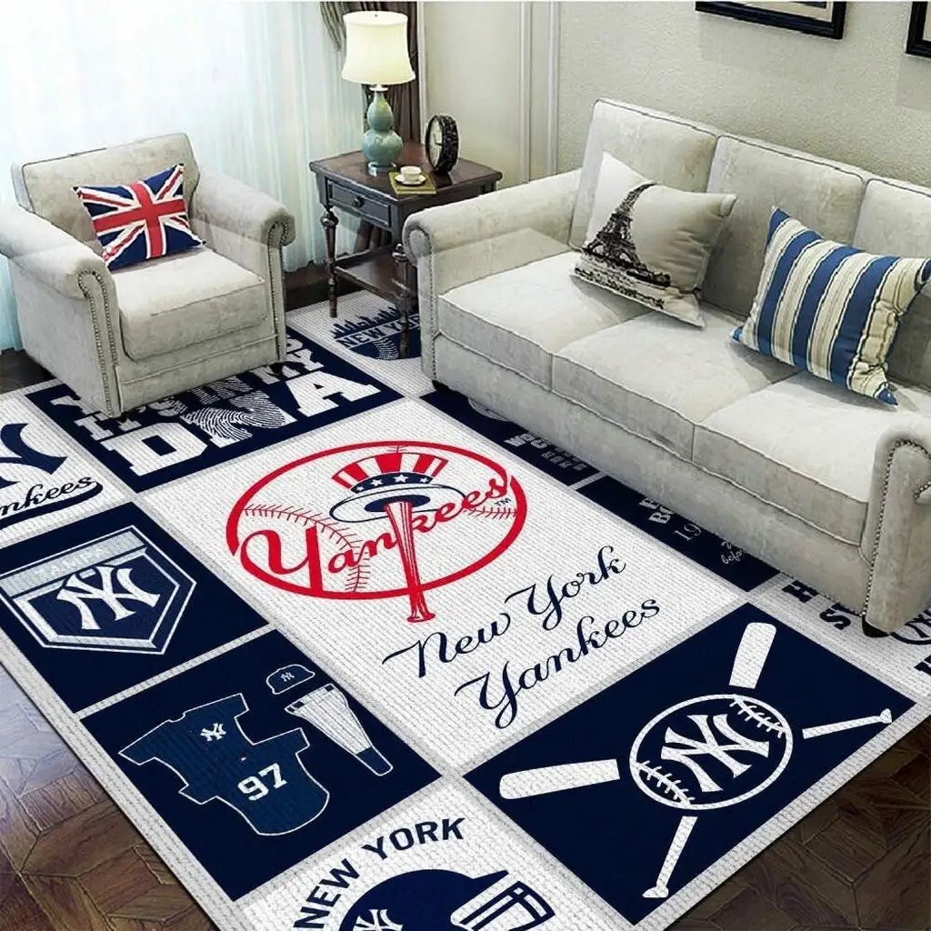 New York Yankees Rug - Baseball Team Area Carpet Blue and White