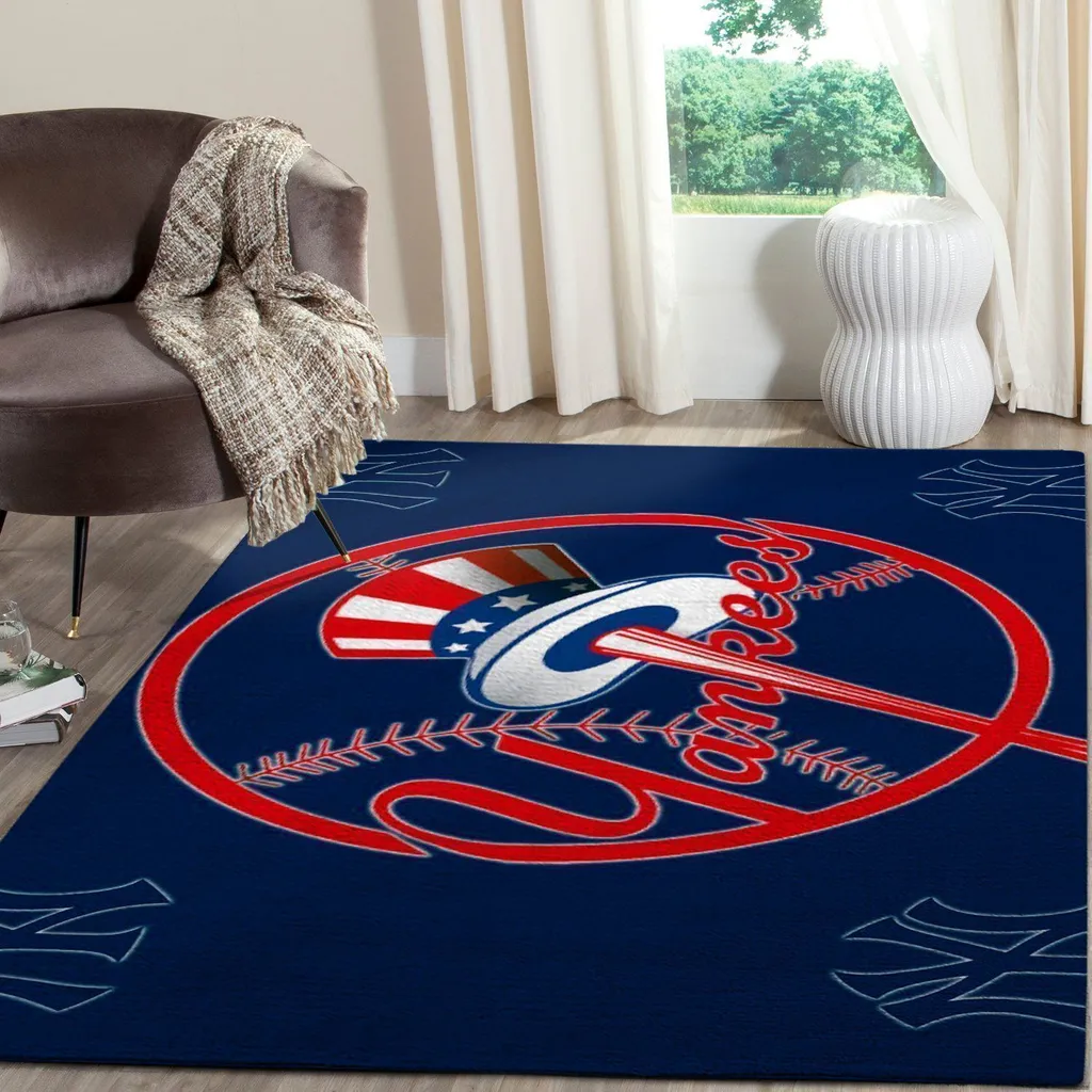 New York Yankees Rug - Baseball Team Area for Home Decor Blue and Red