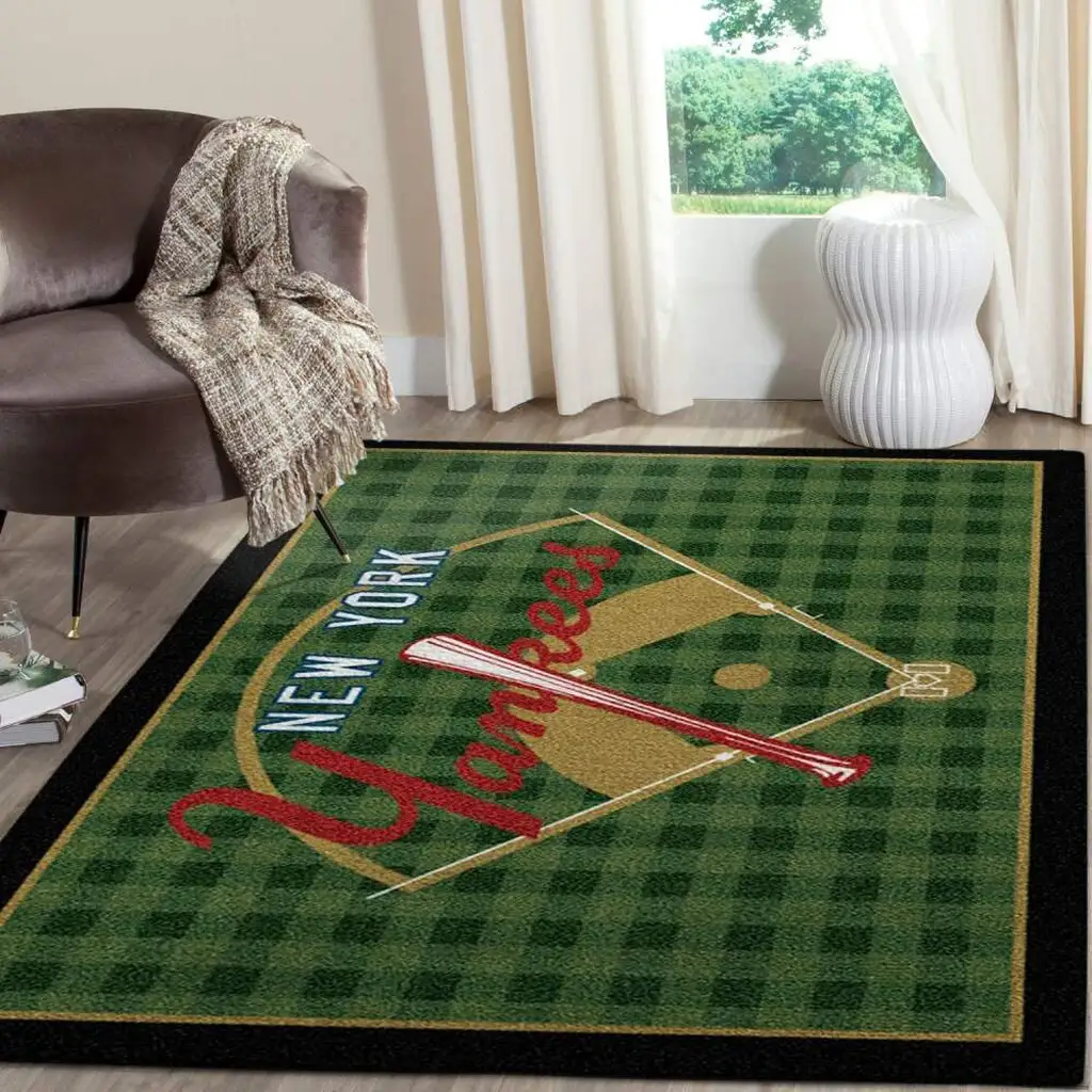 New York Yankees Rug - Checkered Baseball for Living Room Black and Green