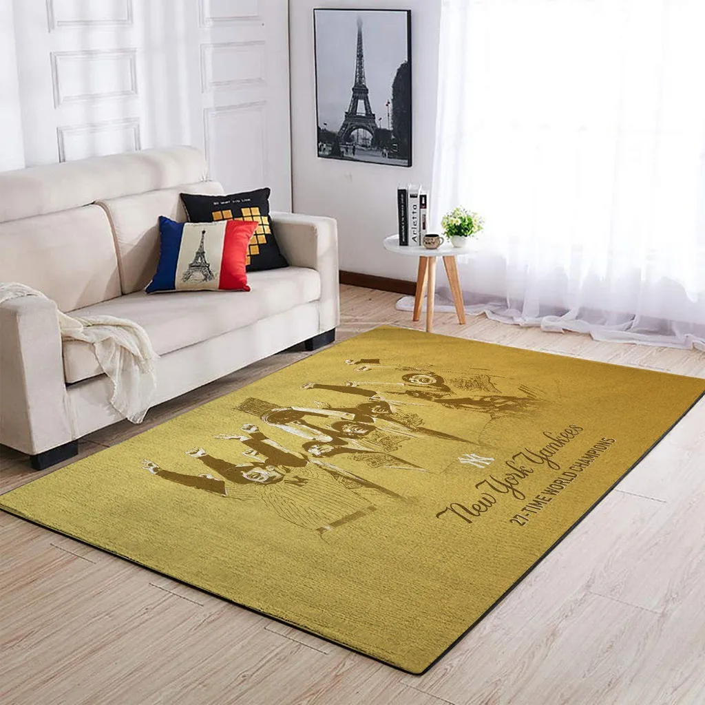 New York Yankees Rug - for Living Room Decor Beige and Yellow
