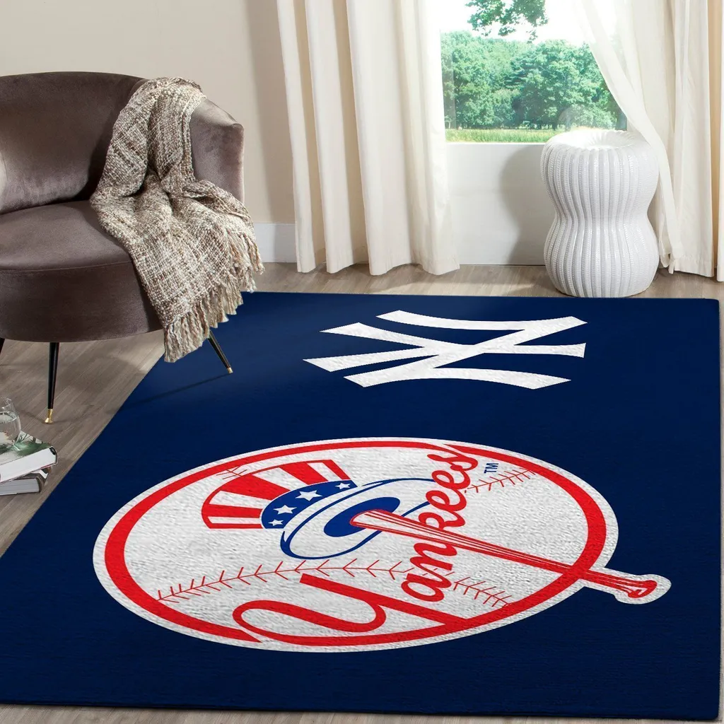 New York Yankees Rug - Large Area for Living Room Blue and White