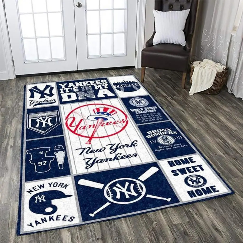 New York Yankees Rug - MLB Baseball Themed Area Carpet Blue and White