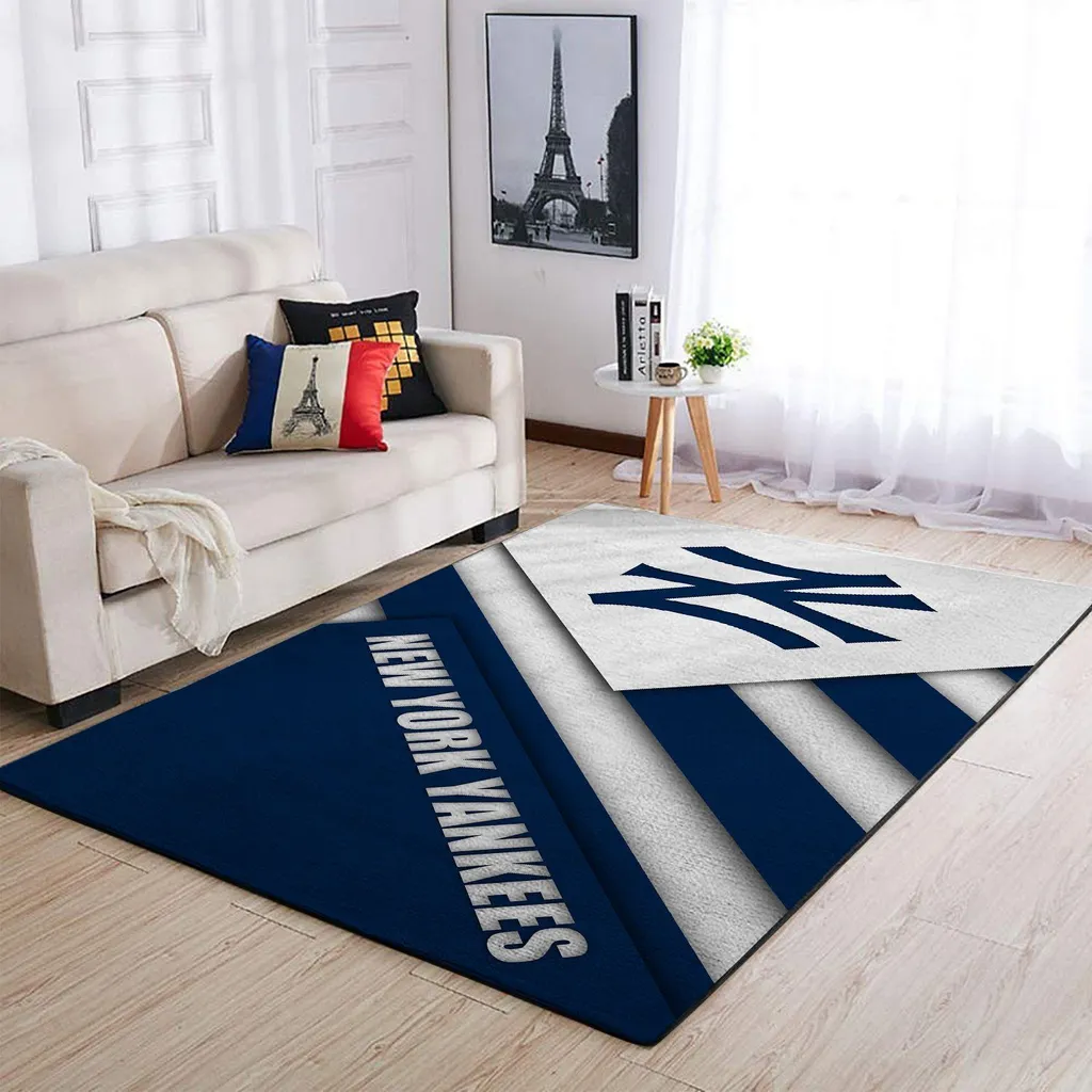 New York Yankees Rug - Modern Area for Living Room Decor Blue and White