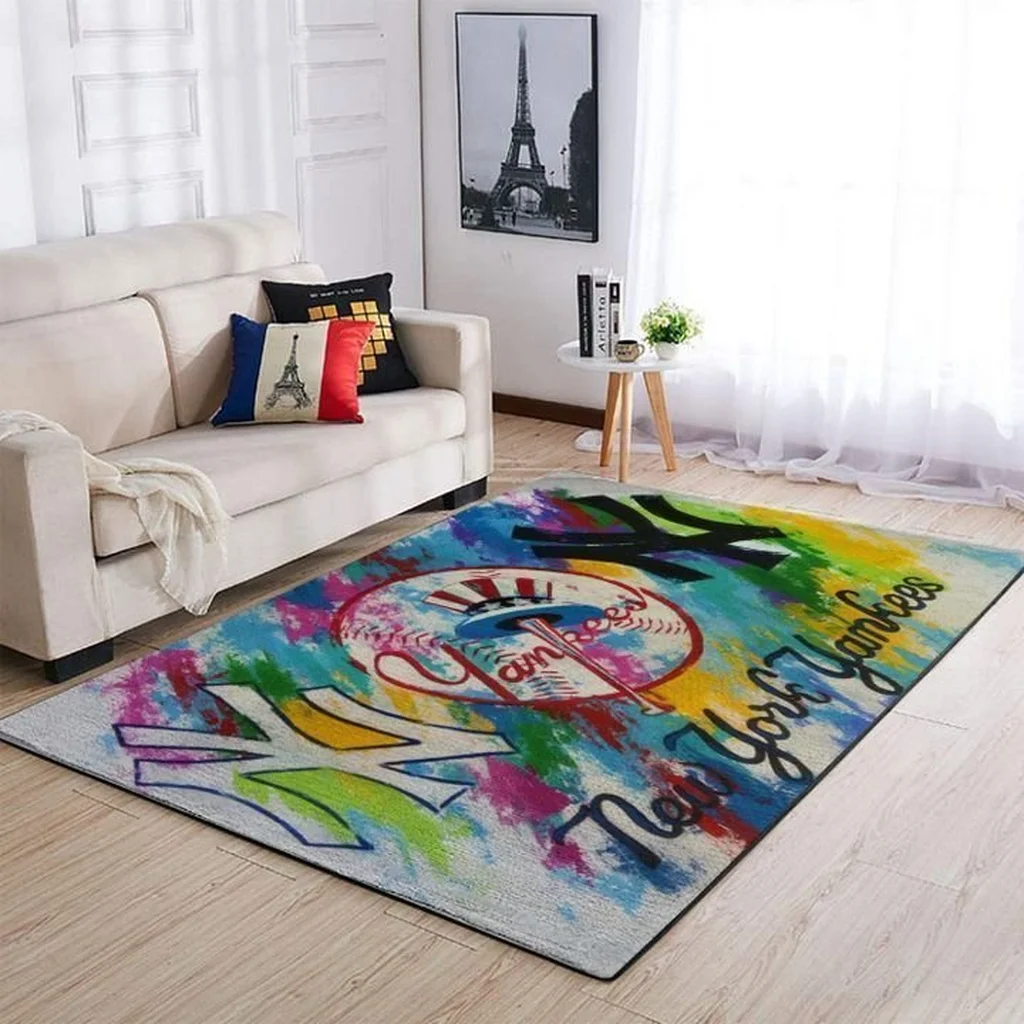 New York Yankees Rug - Sports for Living Room Decor Blue and Yellow