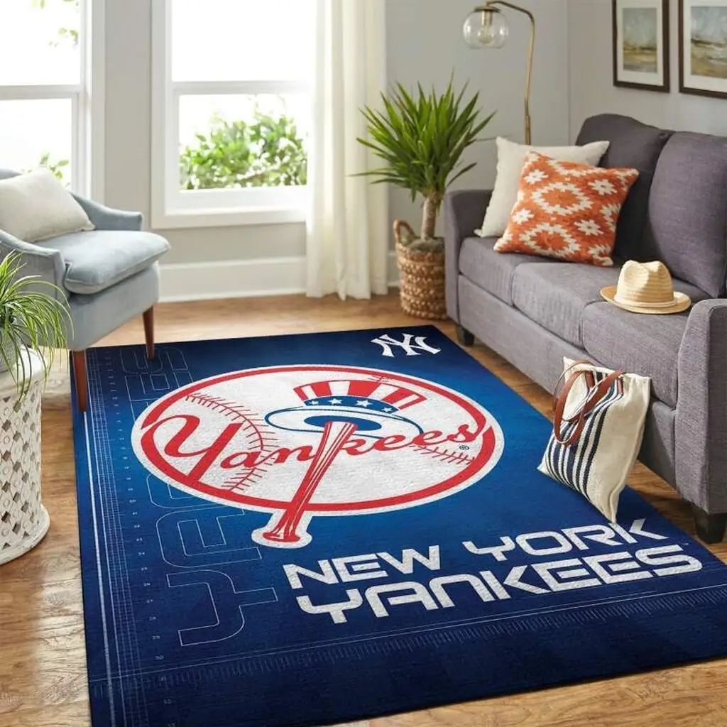 New York Yankees Rug - Team Logo Area for Home Decor Blue and White