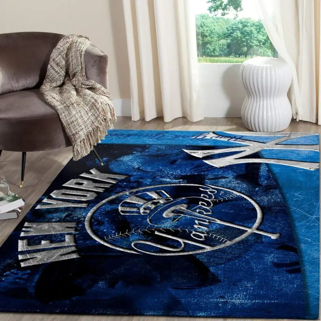 New York Yankees Rug - Team Logo Area Perfect for Fans Blue and White