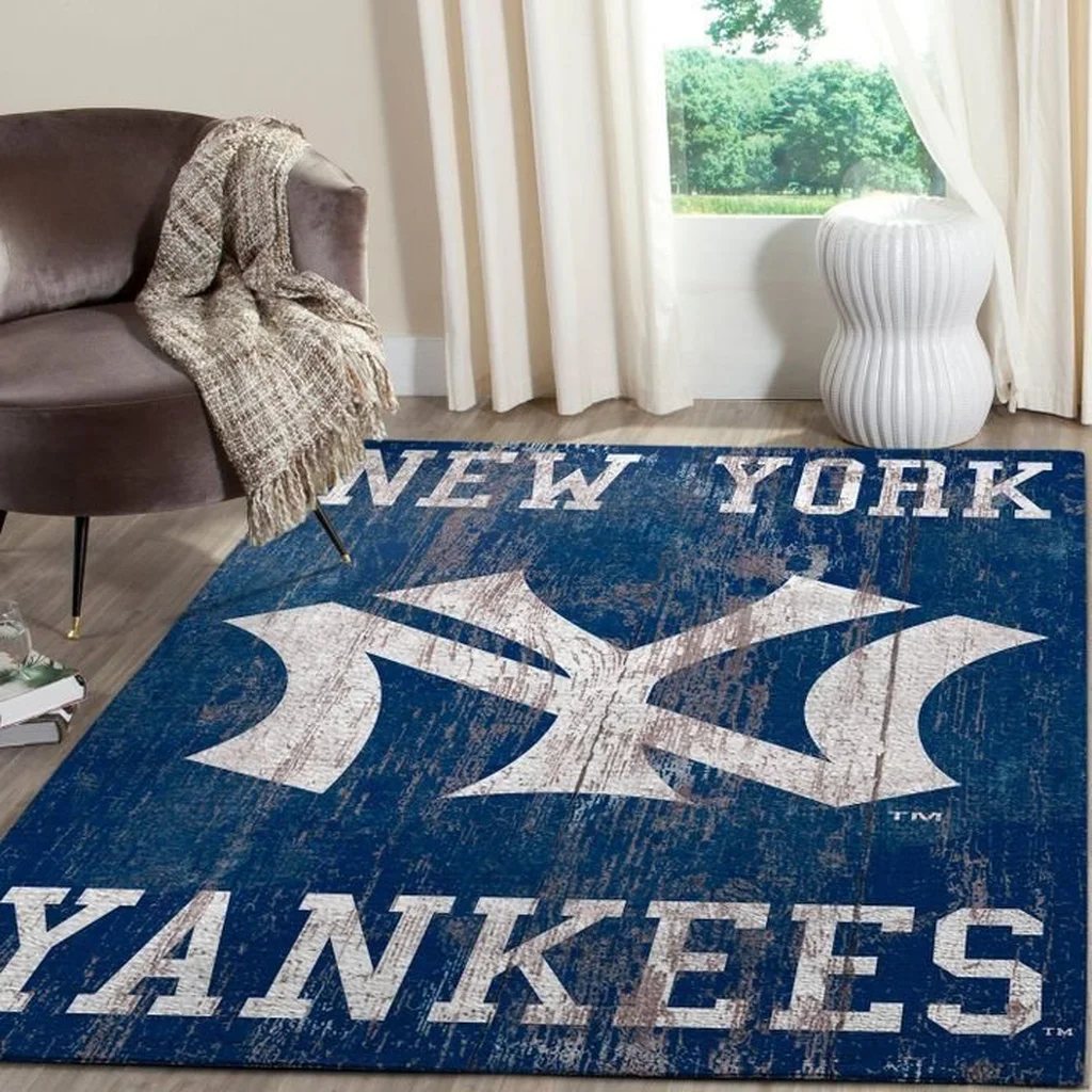 New York Yankees Rug - Vintage Area for Home Decor Blue and White