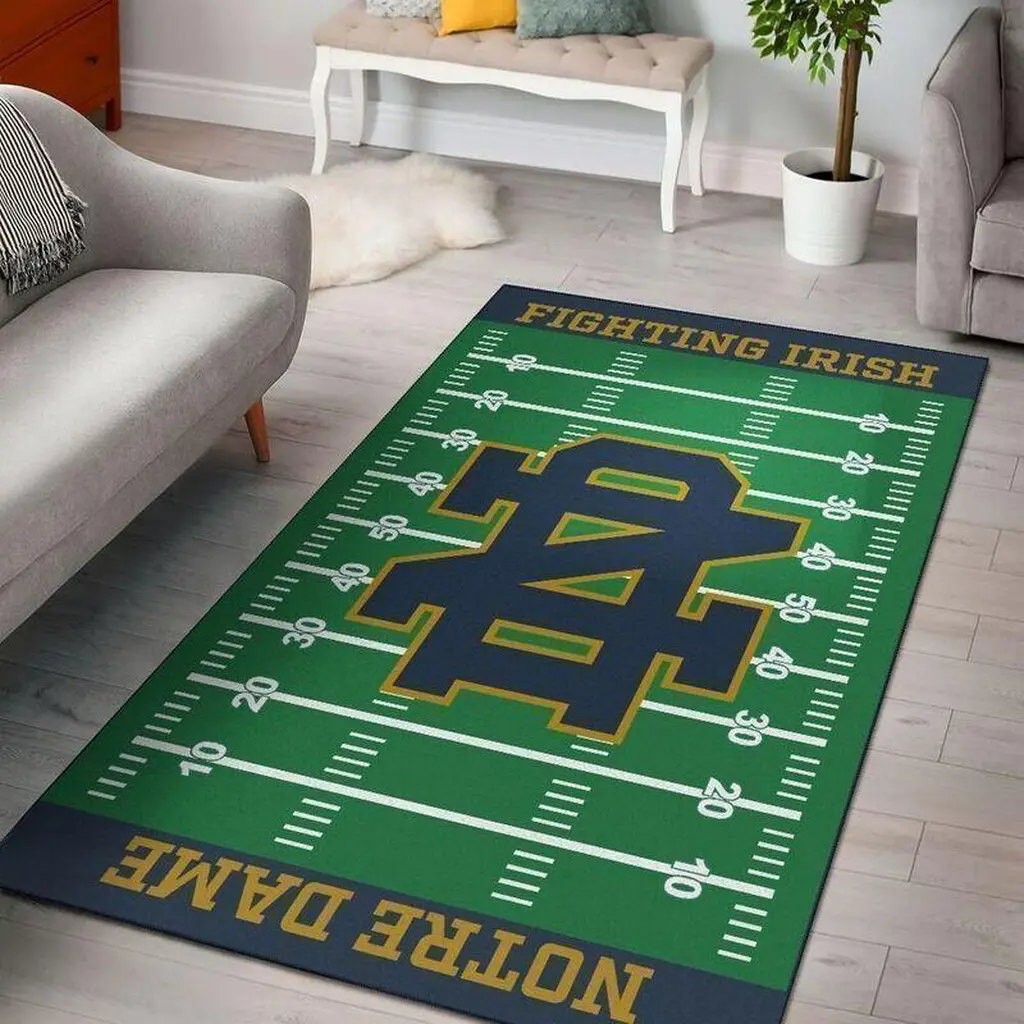 Notre Dame Fighting Irish Football Rug for Home Decor Green and Navy