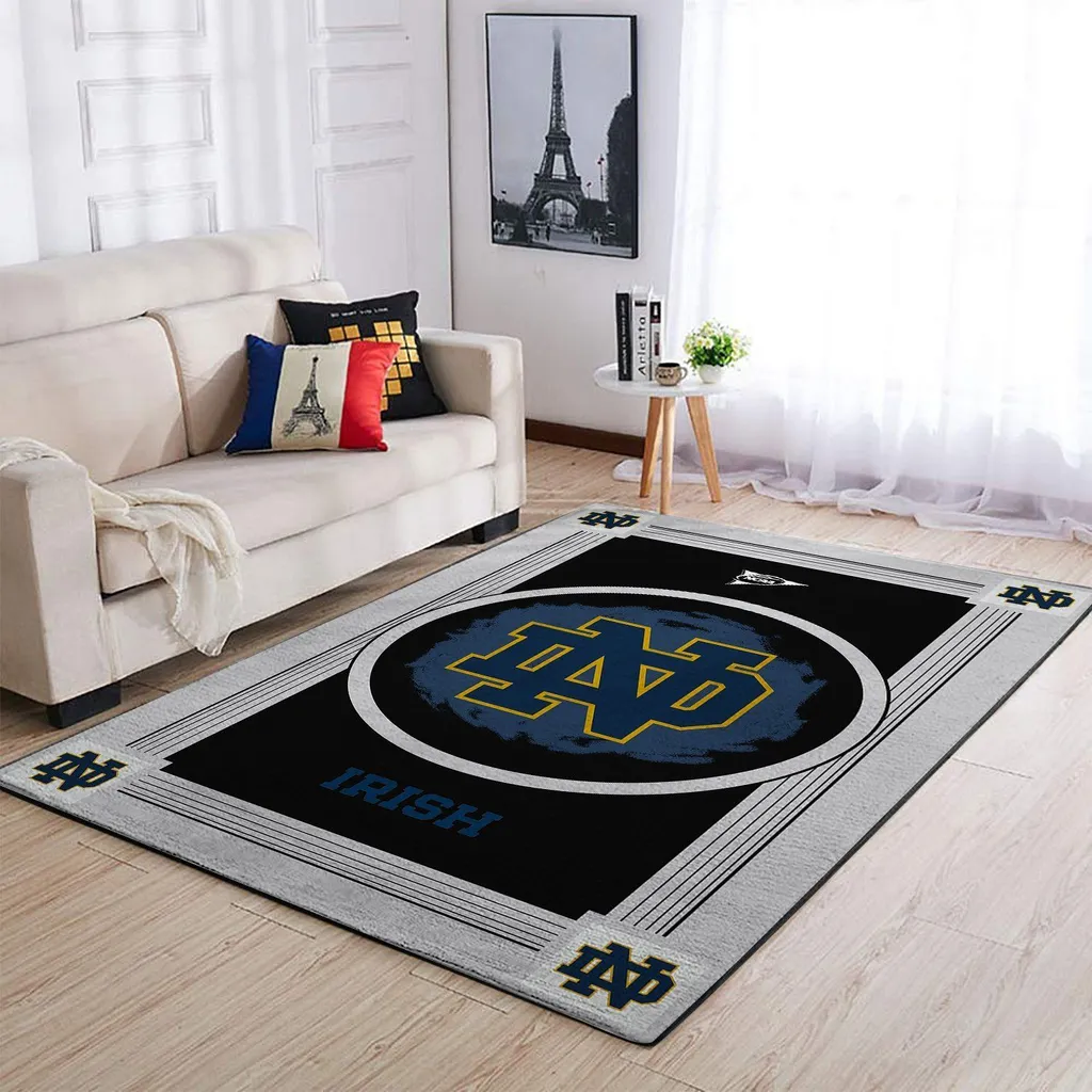 Notre Dame Irish Logo Area Rug for Living Room Decor Black and Gray