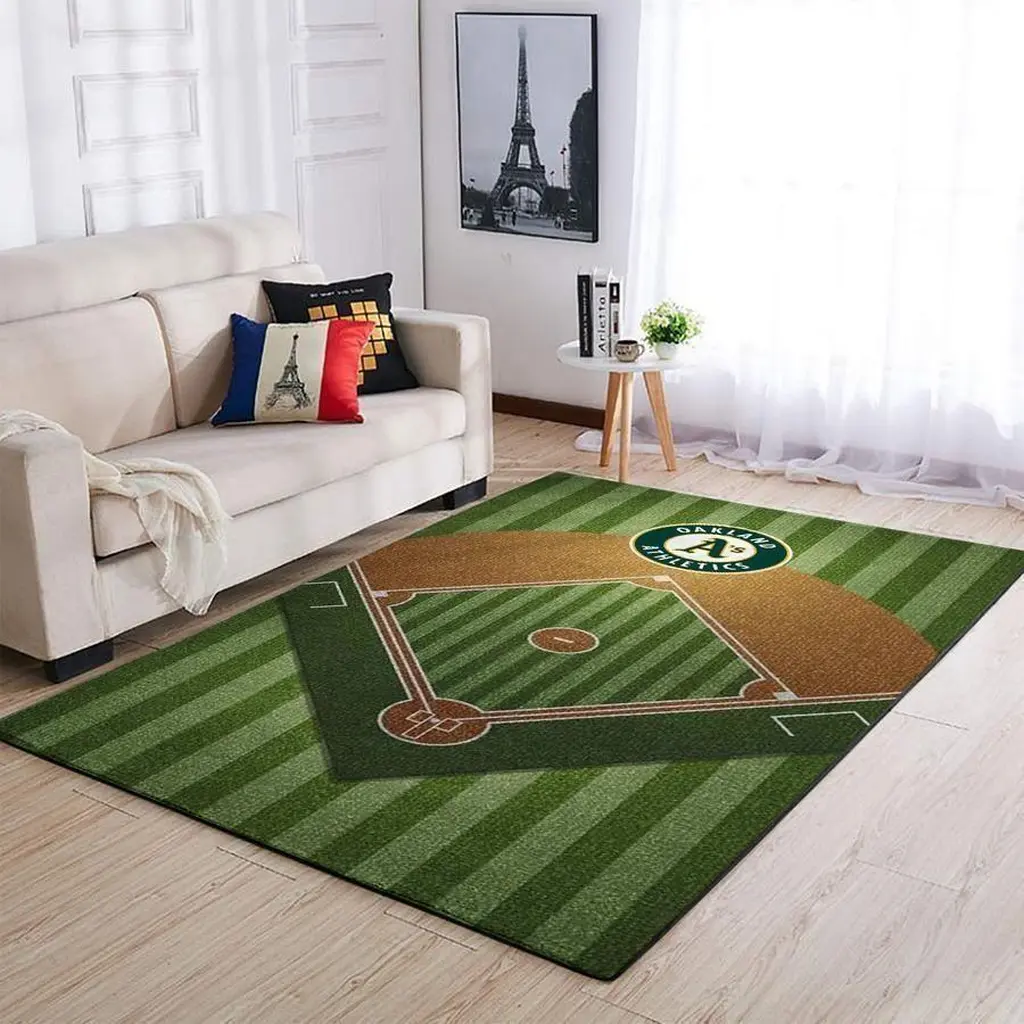 Oakland Athletics Rug - Baseball Field Area Design Green and Brown