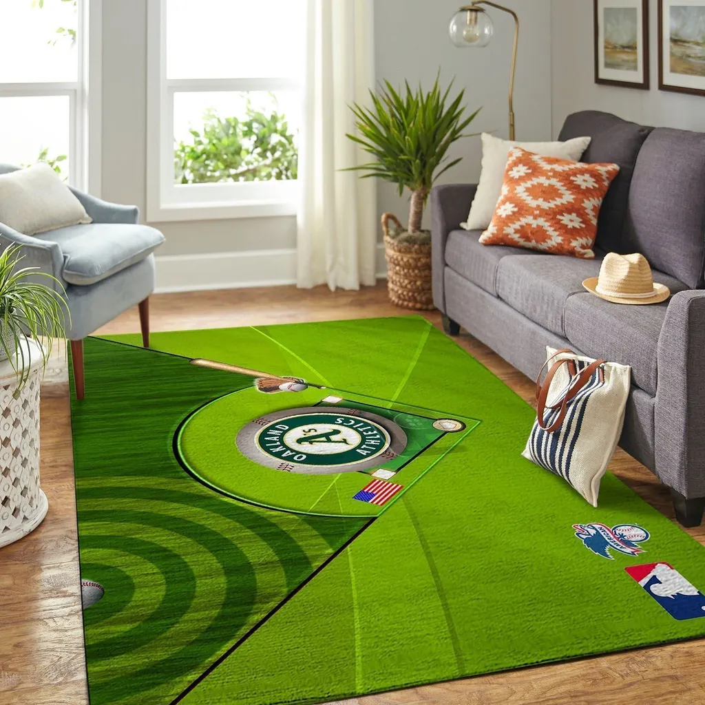 Oakland Athletics Rug - Baseball Field Area for Fans Green and