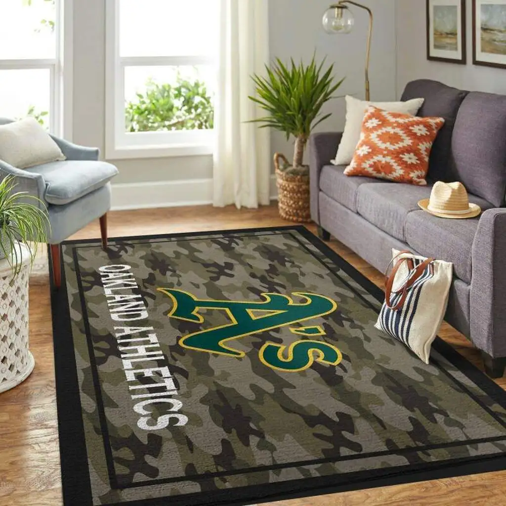 Oakland Athletics Rug - Camouflage for Living Room Black and Green