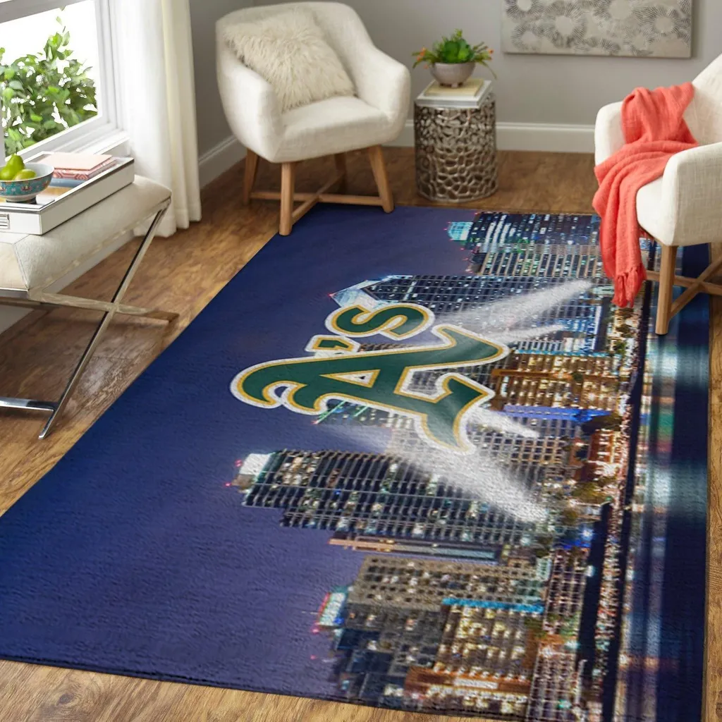 Oakland Athletics Rug - Cityscape Area for Living Room Blue and Green