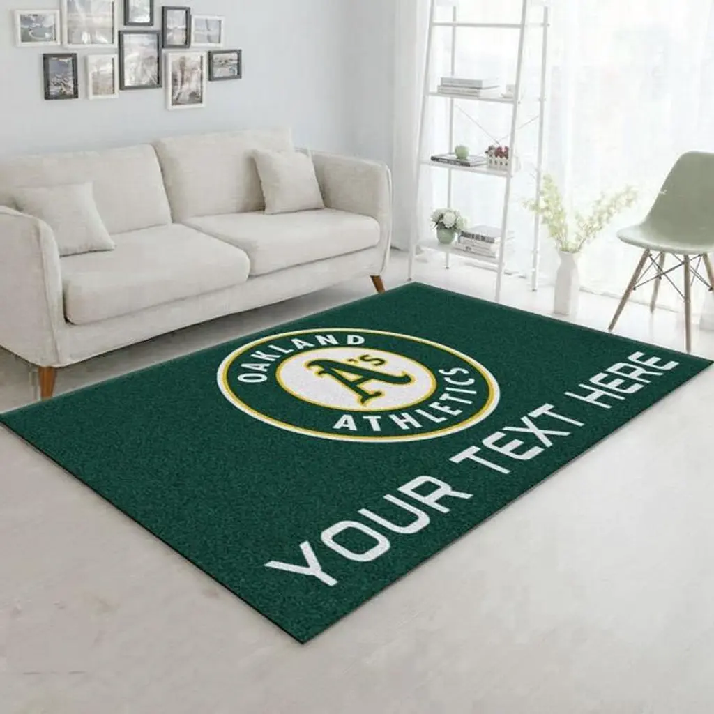 Oakland Athletics Rug - Custom Sports for Living Room Decor Gray and White