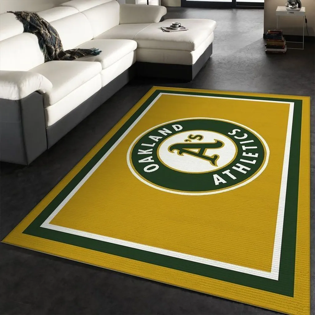 Oakland Athletics Rug - Living Room Floor Decor Green and Yellow