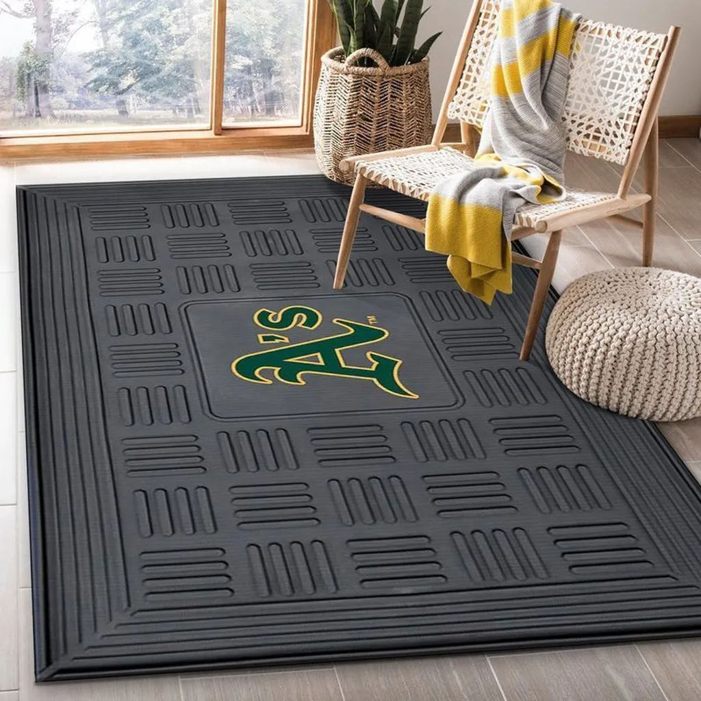 Oakland Athletics Rug - Logo for Living Room Decor Black and Green