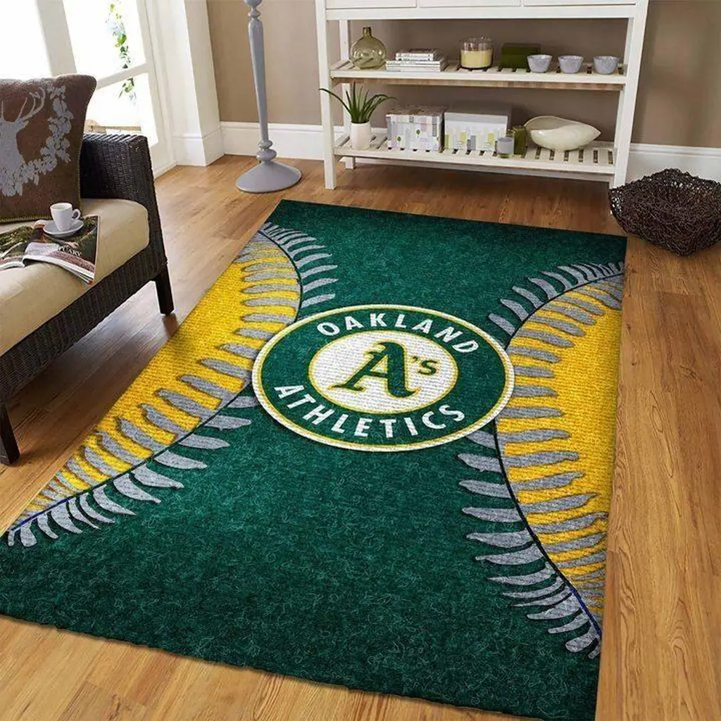 Oakland Athletics Rug - Soft Area for Home Decor Green and Yellow