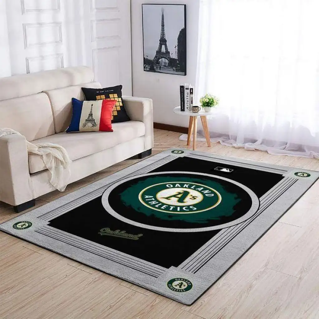 Oakland Athletics Rug - Sports Fan Area Carpet Black and Gray