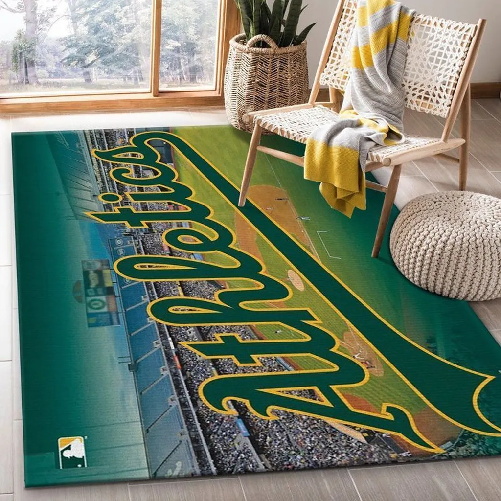Oakland Athletics Rug - Stadium Area for Home Decor Green and Yellow