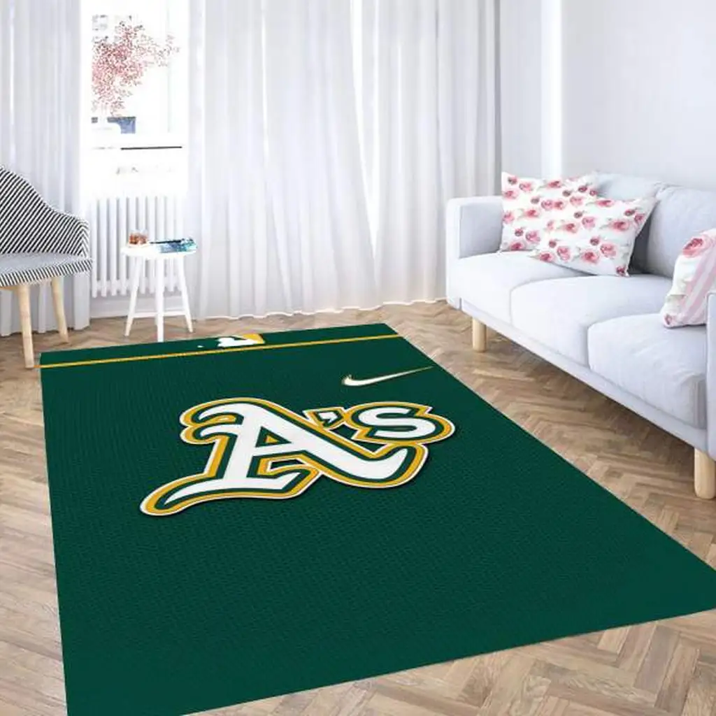 Oakland Athletics Rug - Team Logo Area for Living Room Green and Yellow