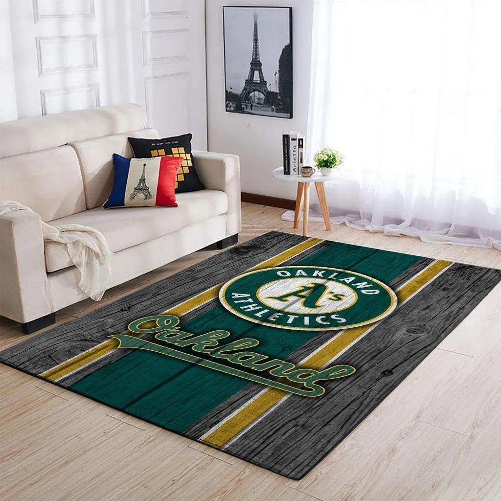 Oakland Athletics Rug - Wood Pattern for Living Room Green and Gray