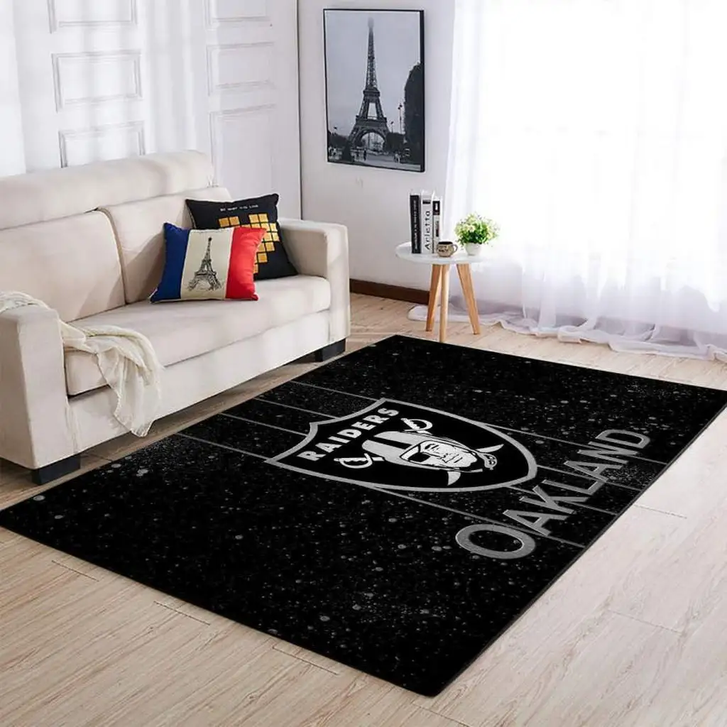 Oakland Raiders Inspired Living Room Area Rug Black and Orange