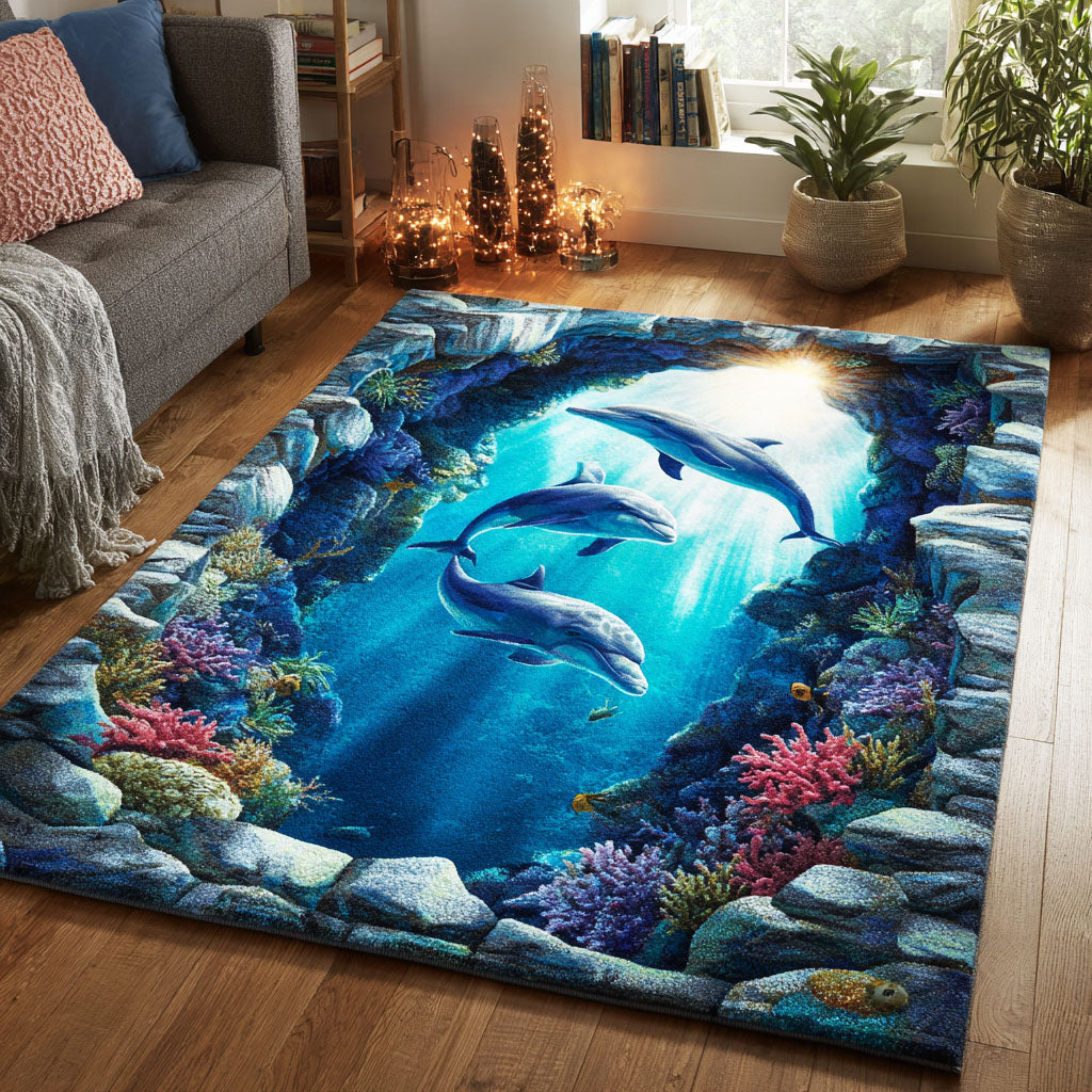 Ocean Dolphin Area Rug - Non-Slip Washable 3D Print Rug for Living Room & BedroomTVC2108290