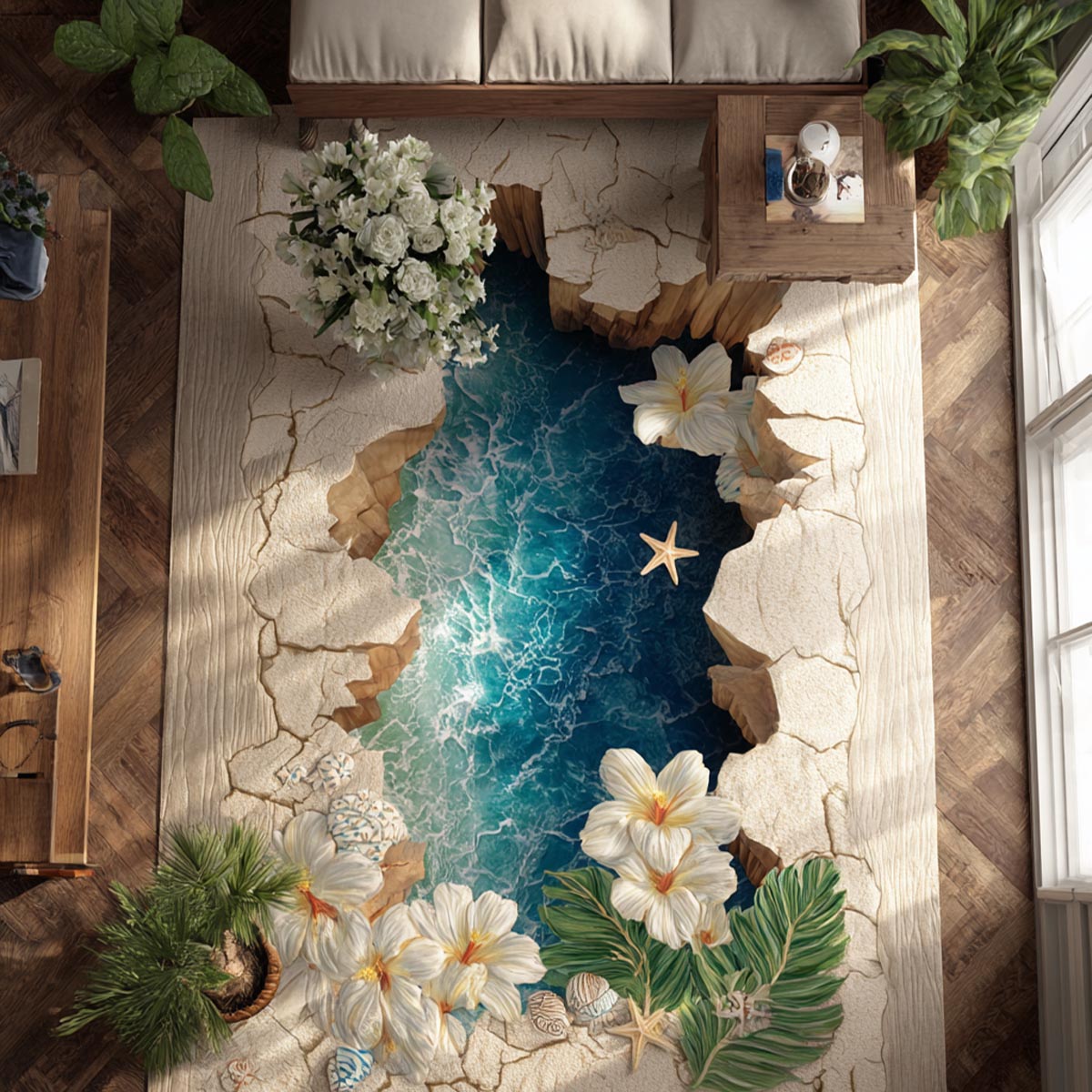 Ocean Petals Area Rug - Non-Slip Washable 3D Print Rug for Living Room & BedroomTVC2108290