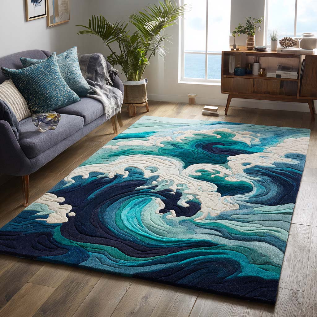 Ocean Surge Area Rug - Non-Slip Washable 3D Print Rug for Living Room & BedroomTVC2108289