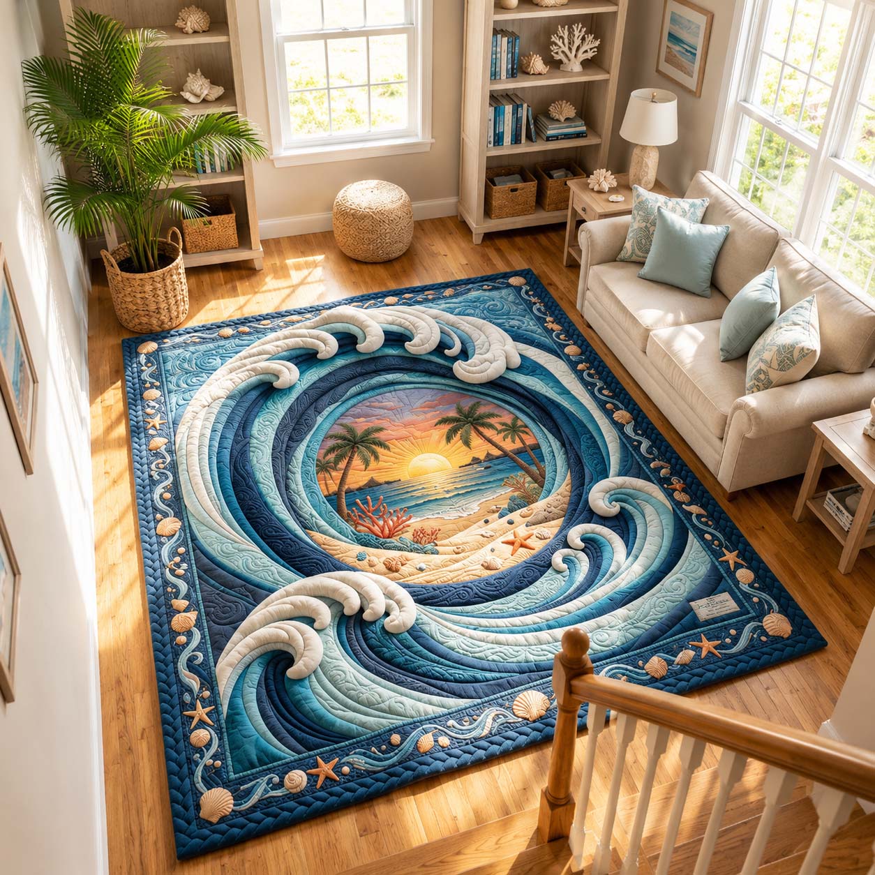 Ocean Swirl Area Rug - Non-Slip Washable 3D Print Rug for Living Room & BedroomTVC2108403