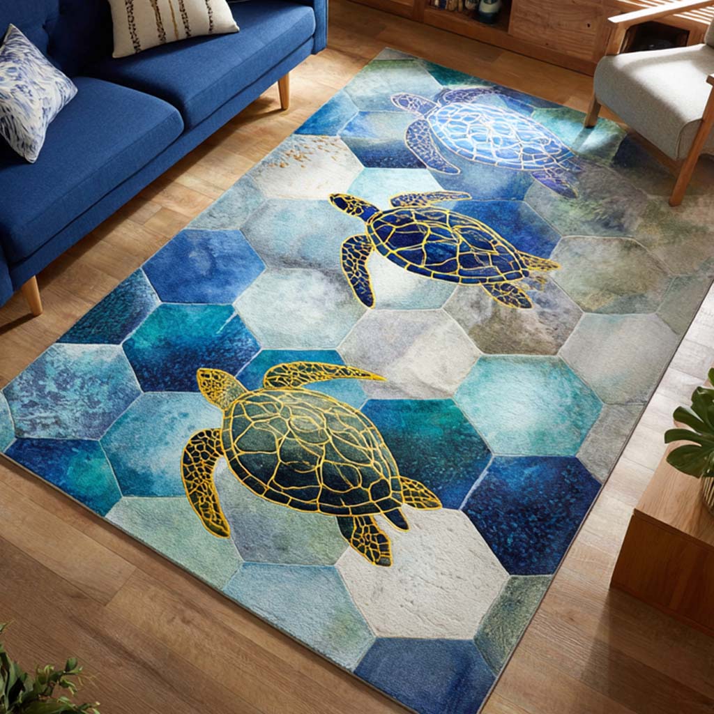 Ocean Turtle Area Rug - Non-Slip Washable 3D Print Rug for Living Room & BedroomTVC2108213