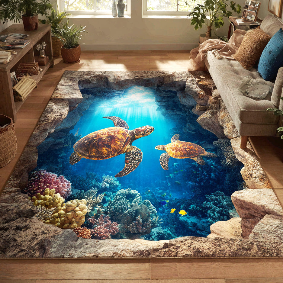 Ocean Turtle Haven Area Rug - Non-Slip Washable 3D Print Rug for Living Room & BedroomTVC2108289
