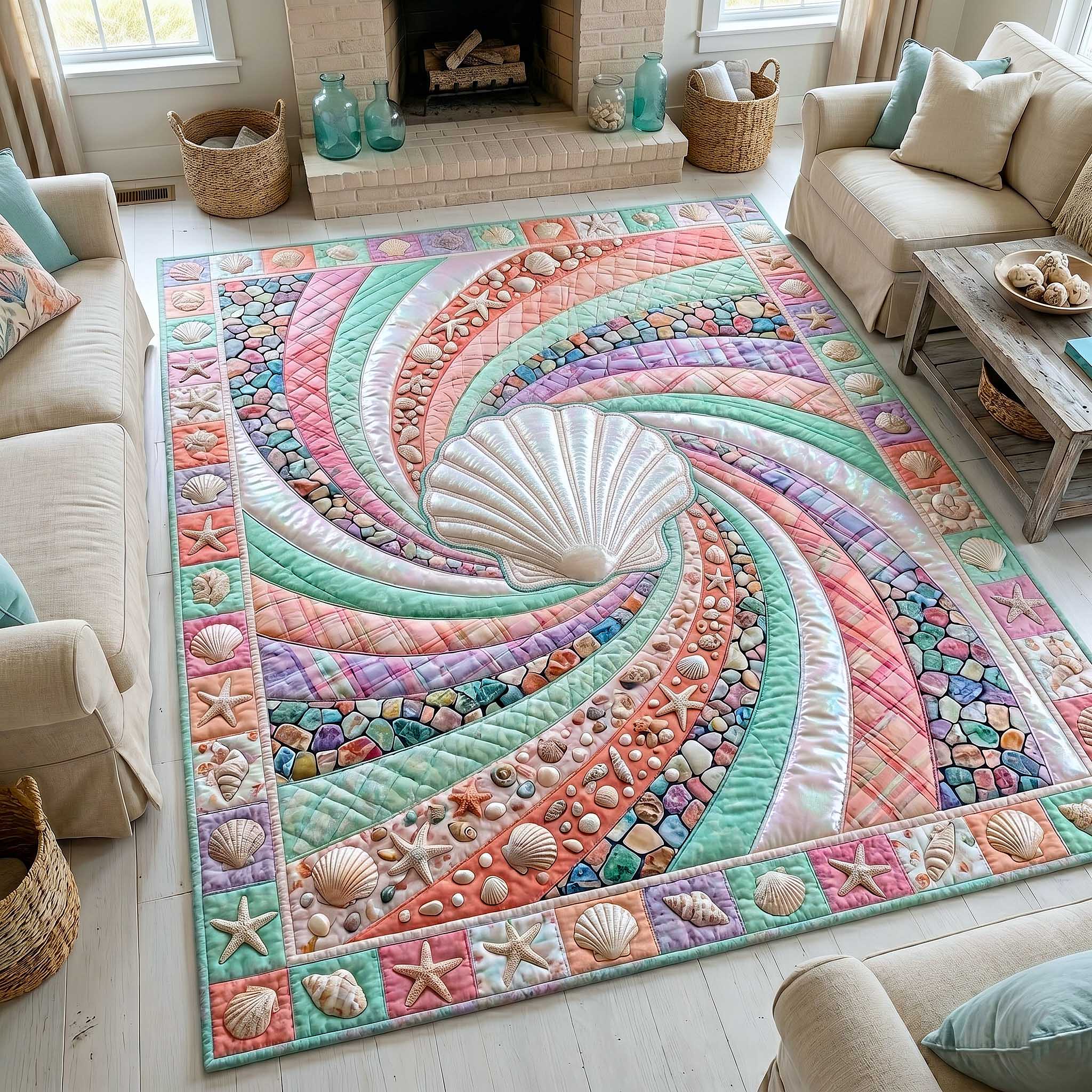 Ocean Whirl Area Rug - Non-Slip Washable 3D Print Rug for Living Room & BedroomTVC2108230