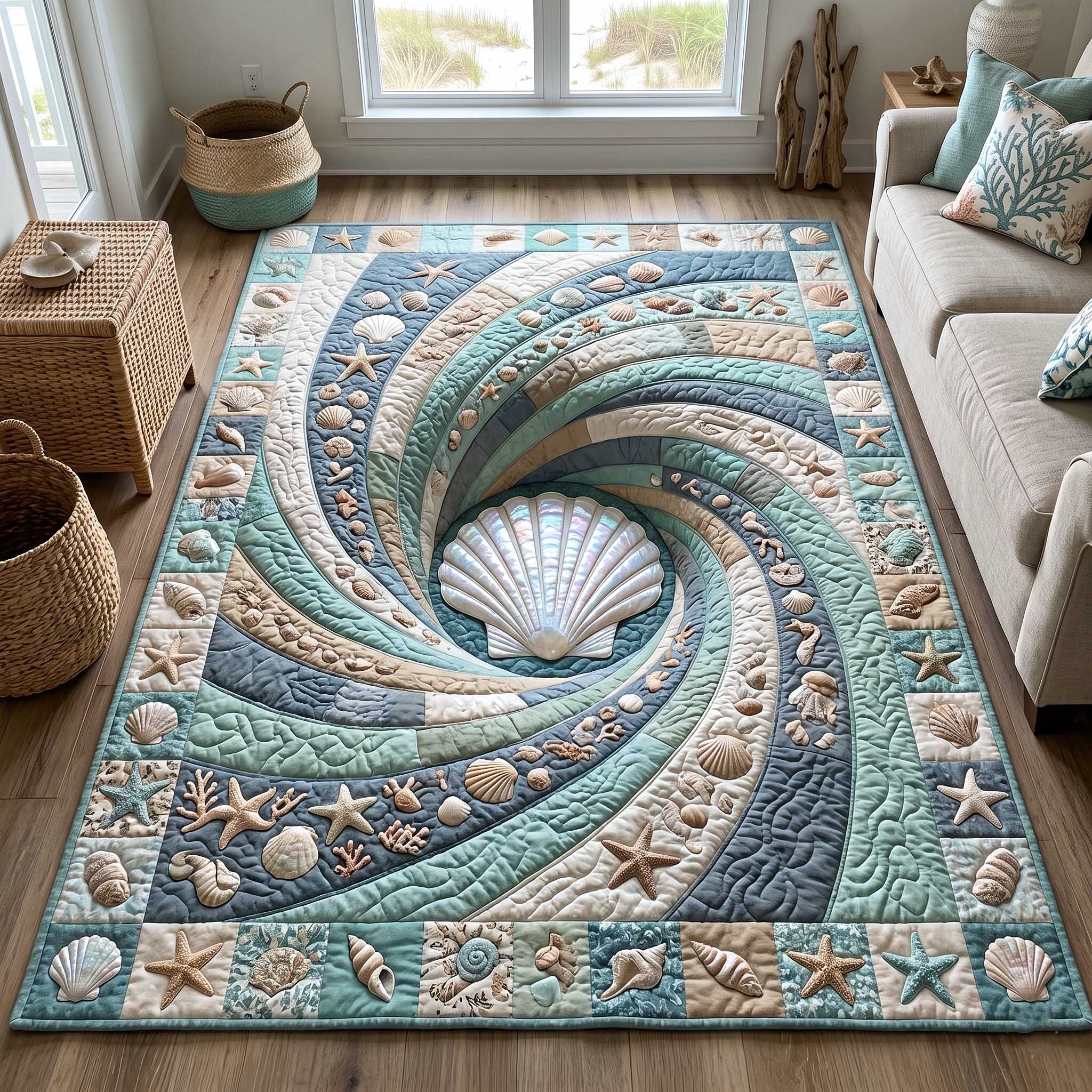 Ocean Whirl Area Rug - Non-Slip Washable 3D Print Rug for Living Room & BedroomTVC2108403