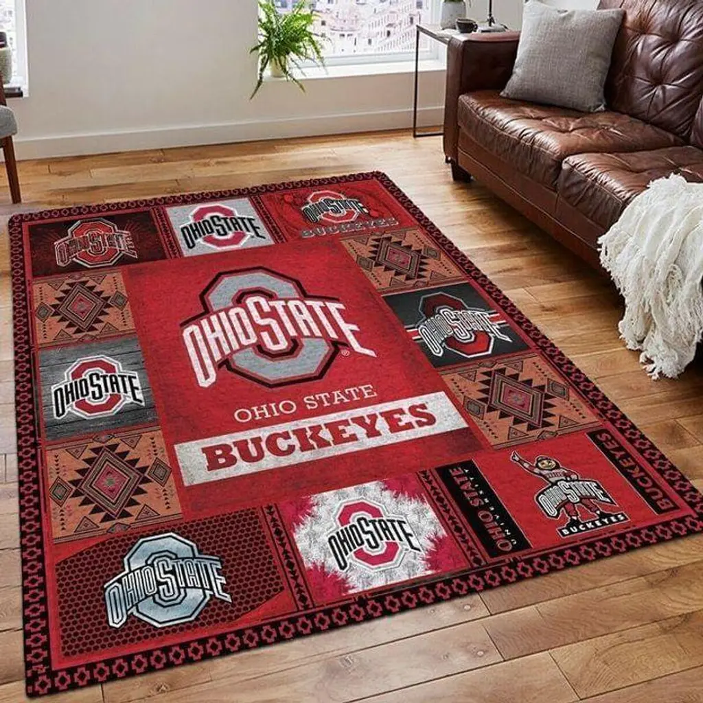 Ohio State Buckeyes Rug - Area Decorative Floor Mat Red and White