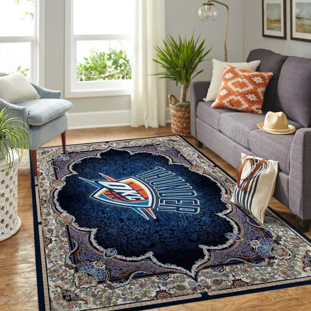 OKC Thunder Rug for Living Room Decor Blue and White