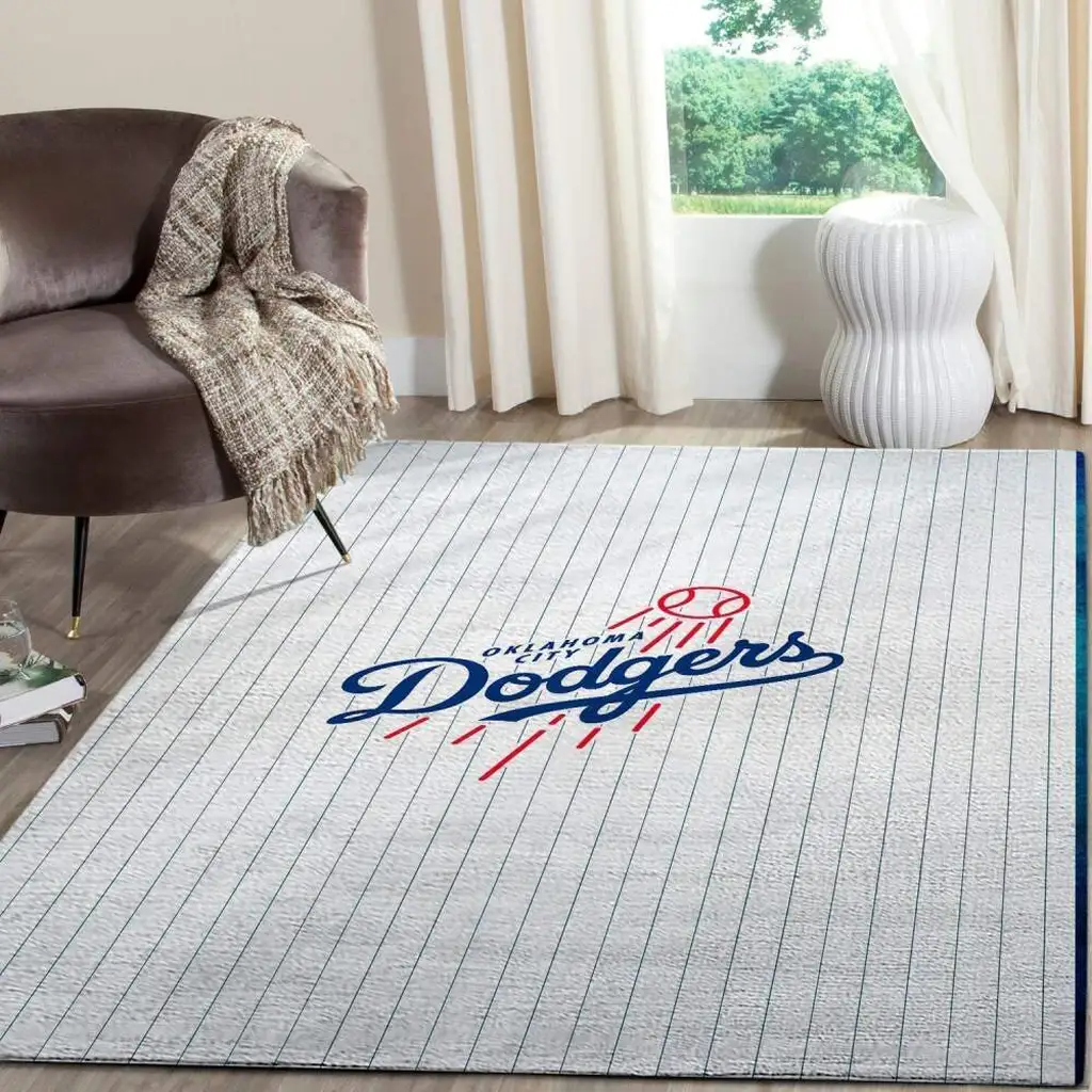 Oklahoma City Dodgers Baseball Rug Striped Design Blue and White