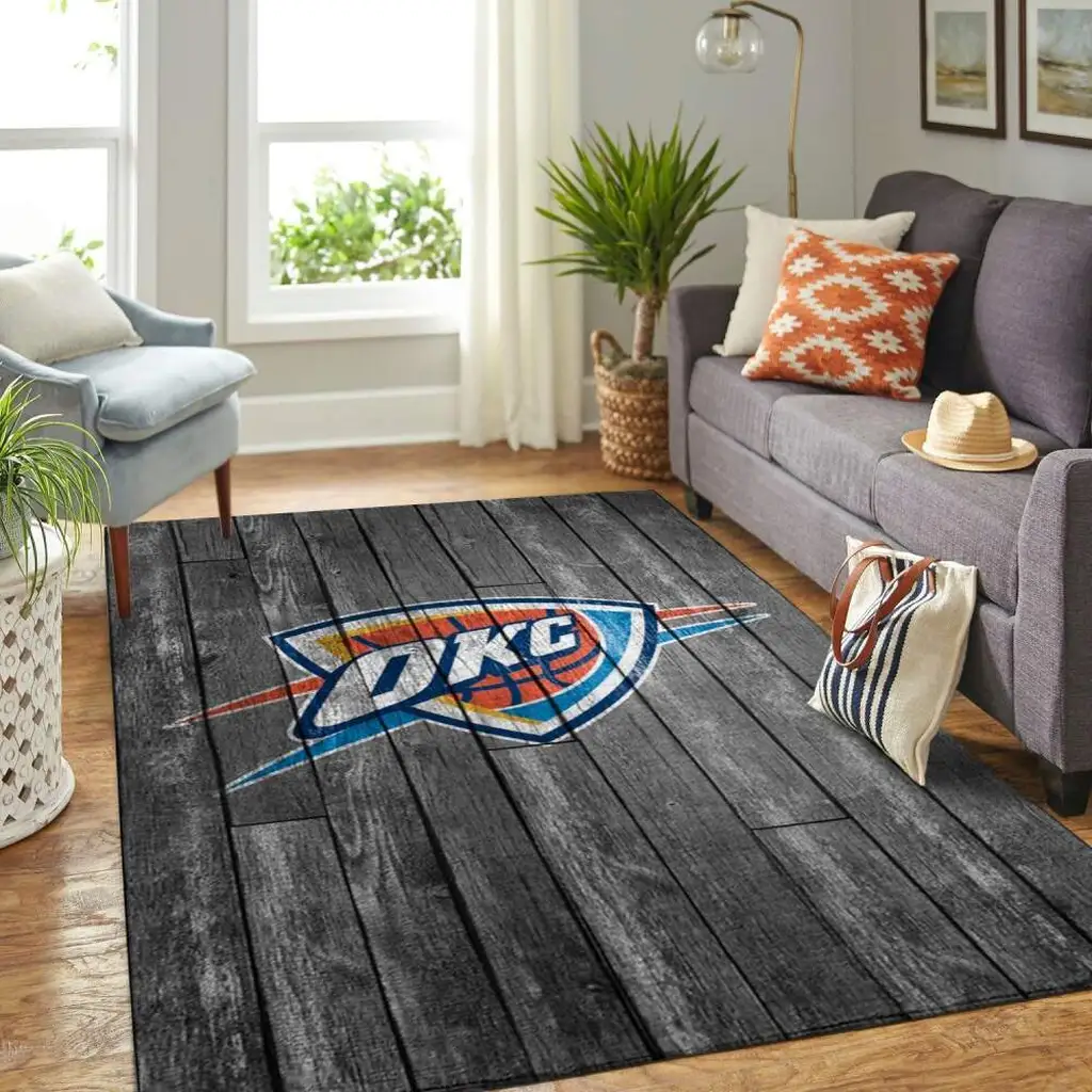 Oklahoma City Thunder Rug - Basketball Area for Living Room Black and Green
