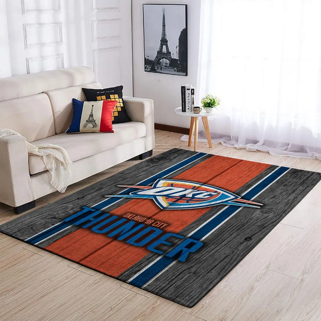 Oklahoma City Thunder Rug - Basketball for Living Room Black and Red