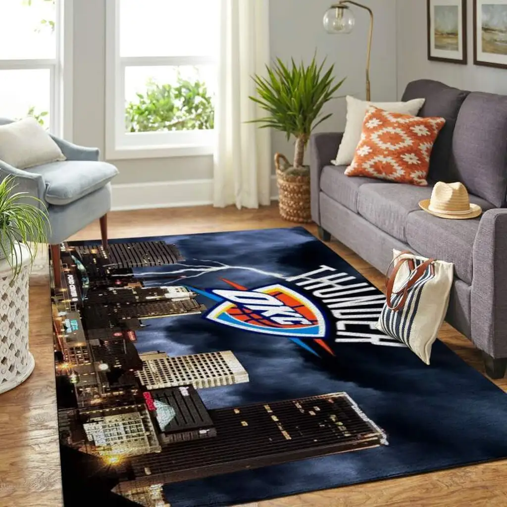 Oklahoma City Thunder Rug - NBA Basketball Team Logo Blue and Yellow