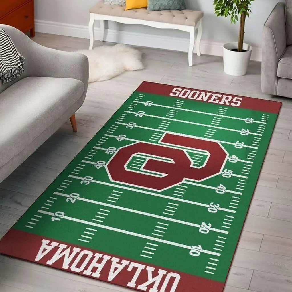 Oklahoma Sooners Rug - Football Field Fan Carpet Green and Red