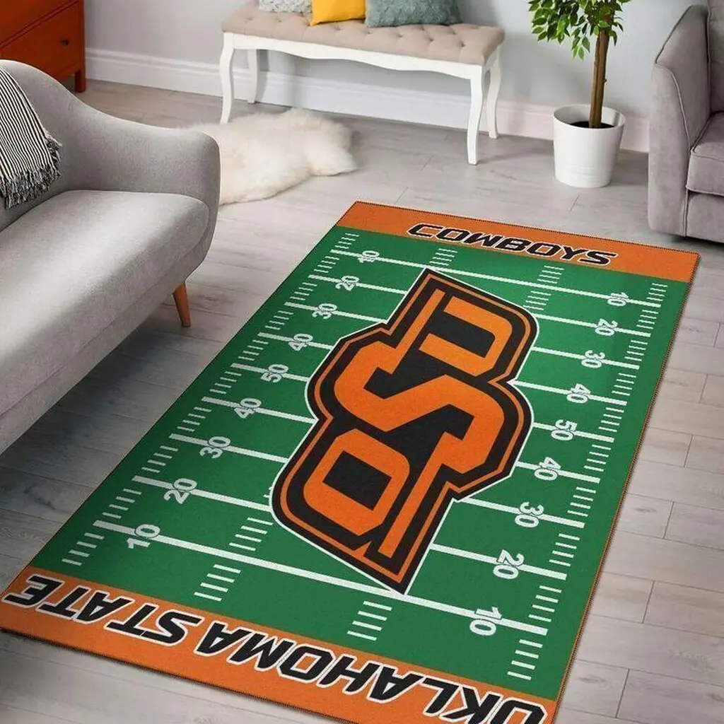 Oklahoma State Cowboys Rug - Field for Room Decor Green and Orange