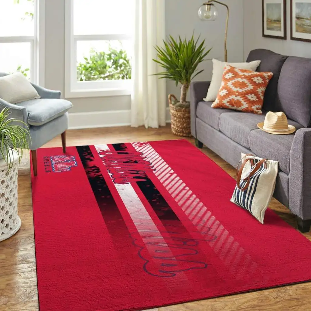 Ole Miss Rebels Area Rug for Living Room Decor Black and Red